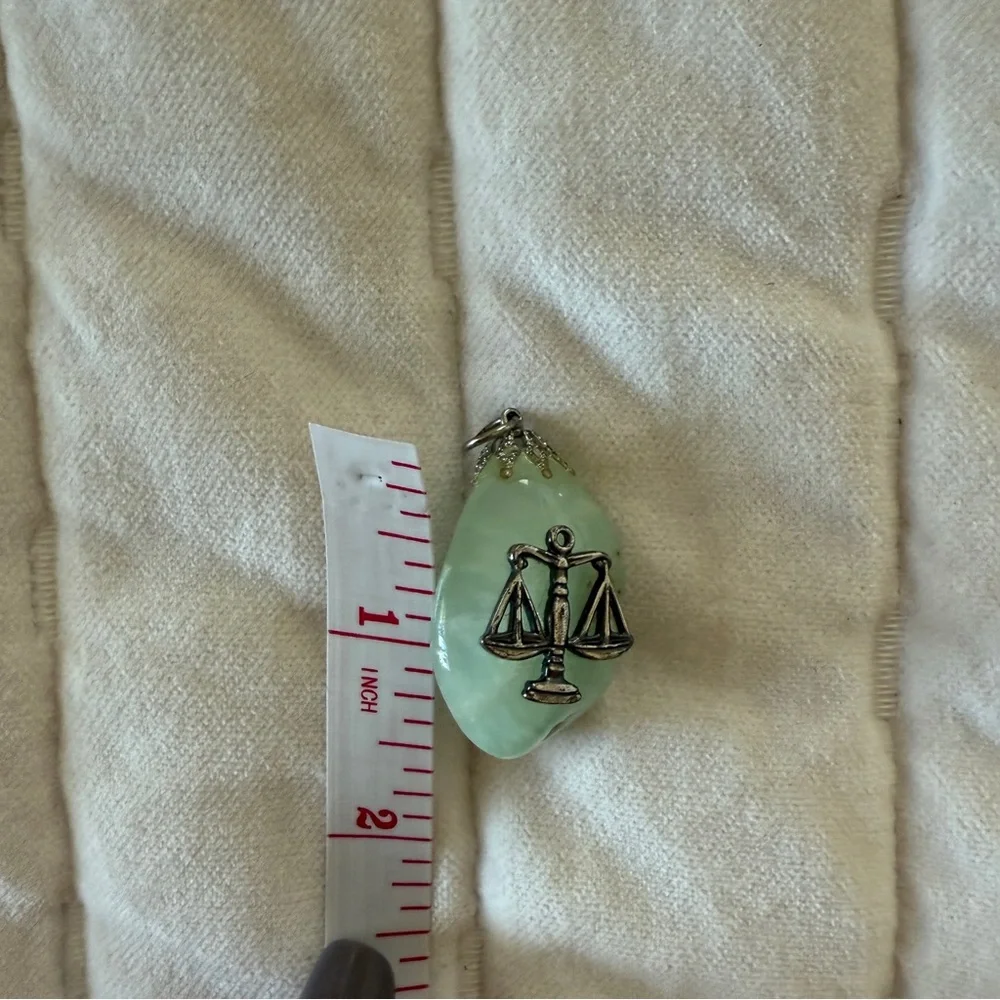 LIBRA zodiac sign Green aventurine gemstone pendant with silver scales charm